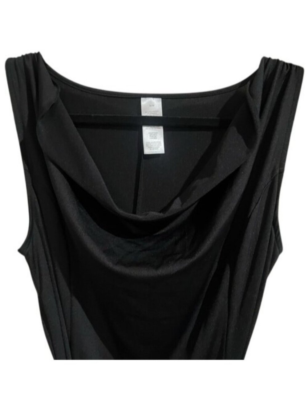 Women's Black Sleeveless Flattering Cowl Neck Midi Dress Self Tie Belt Size M - Picture 11 of 16